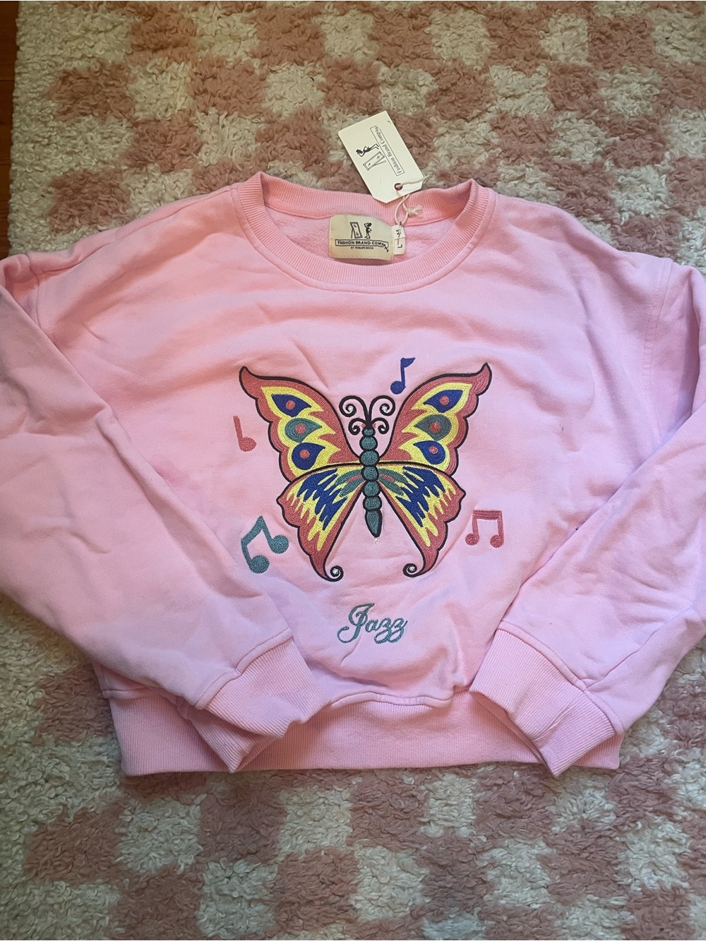 Fashion Brand Company Pink Butterfly Graphic Sweatshirt- Jazz